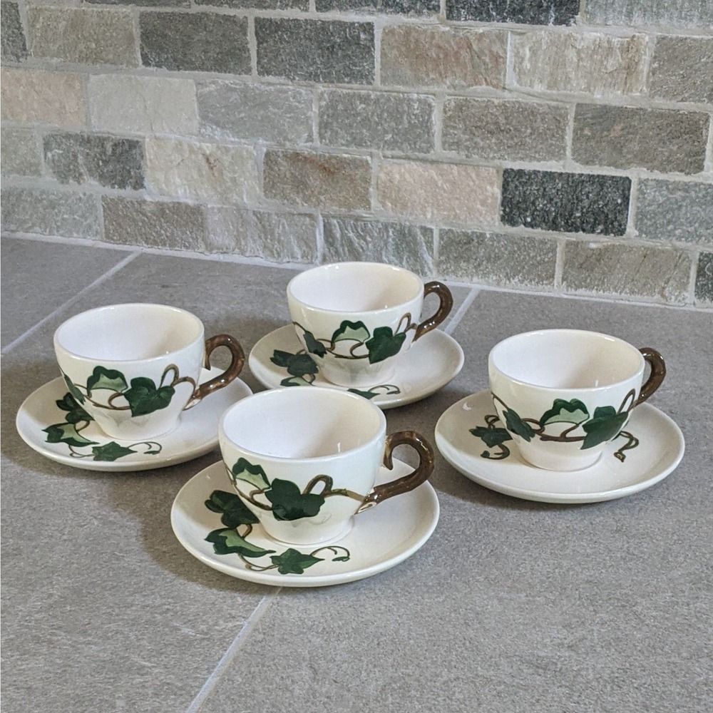 4 Cups & Saucers Poppytrail Ivy Pattern Metlox